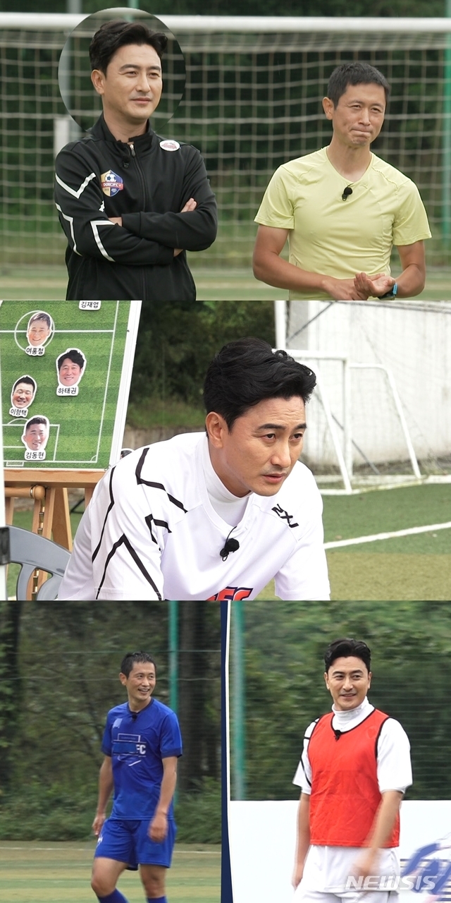 오는 18일 오후 7시 40분에 방송되는 JTBC 예능 프로그램 '뭉쳐야 찬다'에는 축구 대표팀 출신 이영표가 출연, 안정환과 감독 자리를 놓고 팽팽한 대결을 펼친다. 사진=JTBC 제공