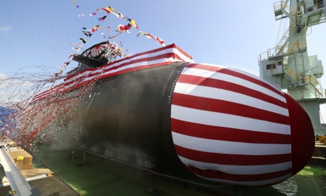 일본 해상자위대의 신형 3000t급 잠수함 '다이게이'함 진수식 모습. 사진=잉글리시교도뉴스