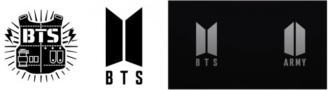 BTS의 이전 로고와 신규 로고(좌), BTS와 아미의 정체성을 보여준 신규 브랜딩(우) ⓒ 빅히트엔터테인먼트