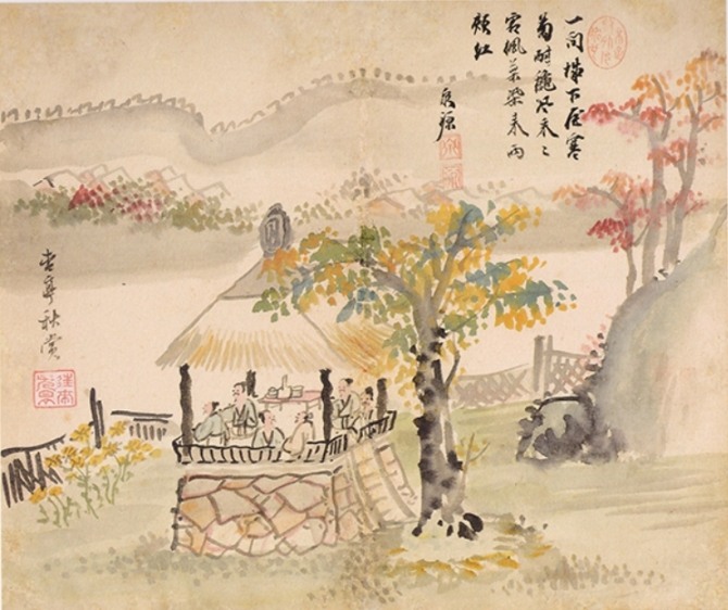 이유신 ‘행정추상(杏亭秋賞)’, 18세기, 종이에 담채, 개인소장.