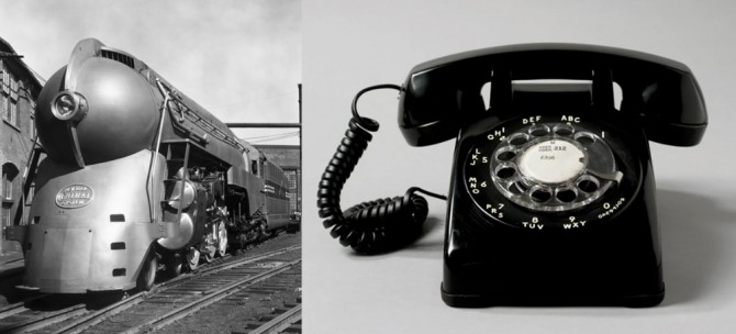 헨리 드레이퍼스의 기관차 디자인과 전화기 디자인 ⓒ britannica