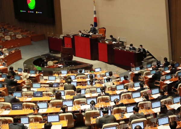 9일 ‘지방자치법 개정안’이 의결된 국회 본회의장.