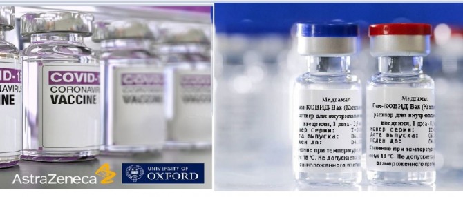 영국 아스트라제네카 백신(왼쪽)과 러시아 ‘스푸트니크V’ 백신. 사진=아스트라제네카, 타스