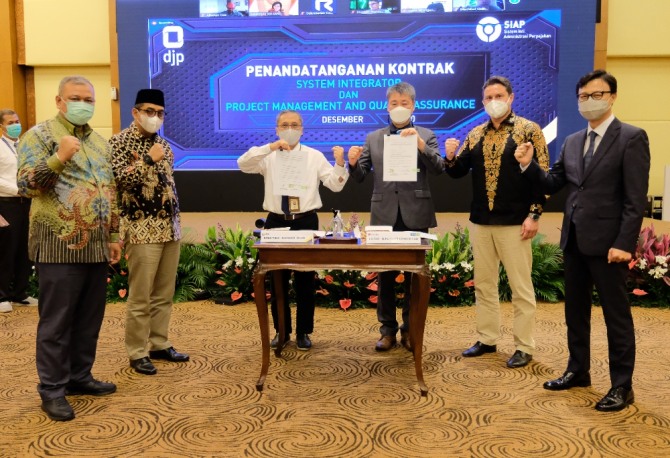자카르타에 위치한 인도네시아 국세청에서 국세 행정시스템 구축 계약식이 열렸다.[사진=LG CNS]
