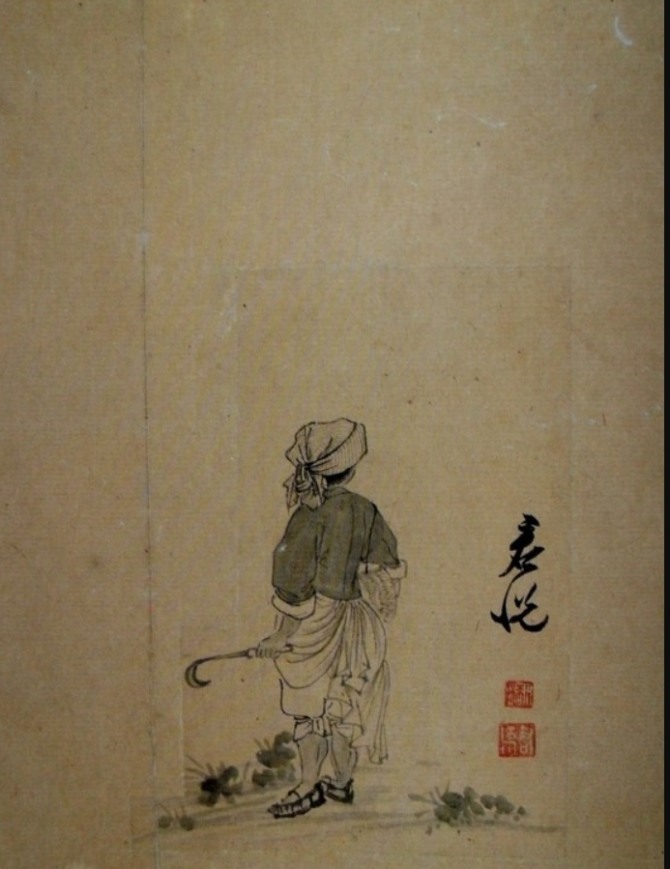 윤용 '협롱채춘(挾籠採春)', 18세기, 종이에 담채, 간송미술관