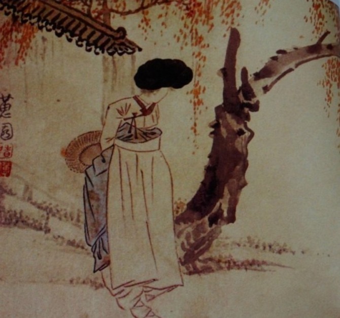신윤복 전칭작 ‘기다림’, 19세기, 종이에 담채, 개인소장.
