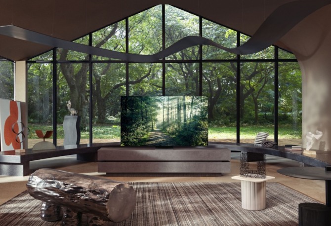 삼성전자가 6일(현지시각) TV 신제품 출시 행사 '삼성 퍼스트 룩 2021'에서 최초 미니 LED T인 ‘네오(Neo) QLED’를 공개하고 있다.   사진=삼성전자