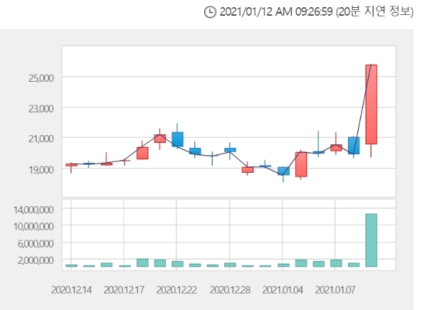 보령제약 주가는 이날 오전 9시 20분 현재 전날 대비 13.76% 오른 2만9350원에 거래되고 있다. 자료=한국거래소