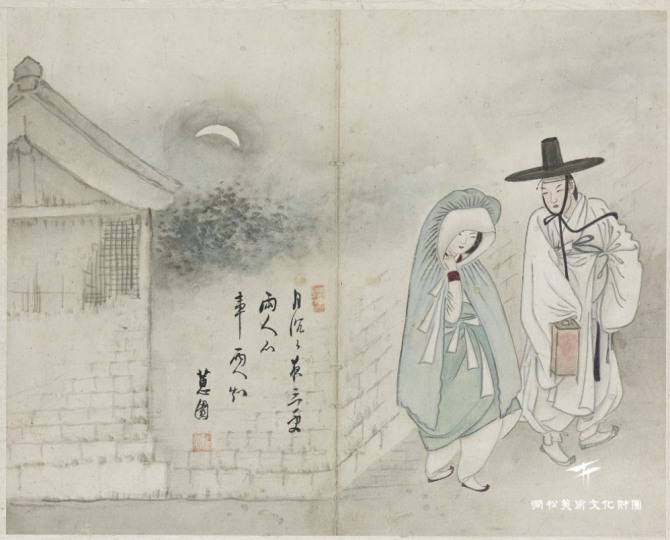 신윤복 ‘월하정인(月下情人)’, 혜원 전신첩, 18세기, 종이에 채색, 간송미술관.