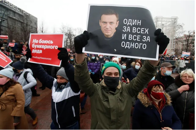 블라디미르 푸틴 대통령의 ‘정적’으로 꼽히는 러시아 야권 지도자 알레세이 나발리의 석방을 요구하는 시위가 23일(현지 시간) 러시아 10개 도시에서 열렸다. 사진=로이터 