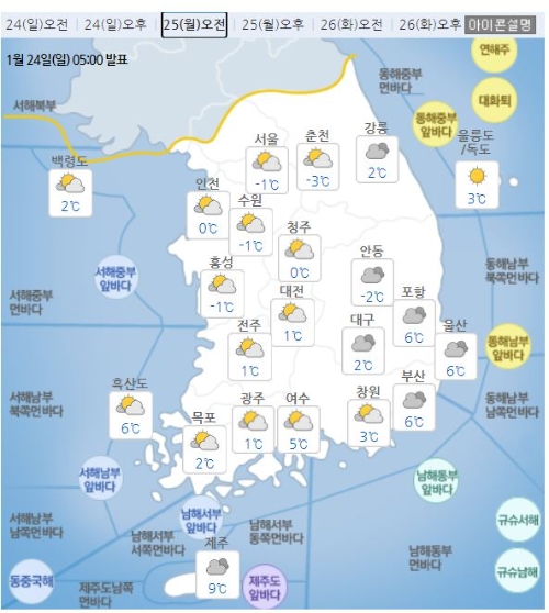 1월25일 날씨예보. 자료=기상청