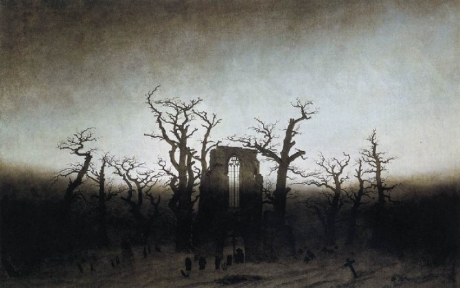 카스파르 다비드 프리드리히 ‘떡갈나무 숲의 수도원’, 19세기, 캔버스에 유채, 베를린 샤를로텐부르그 성(城).