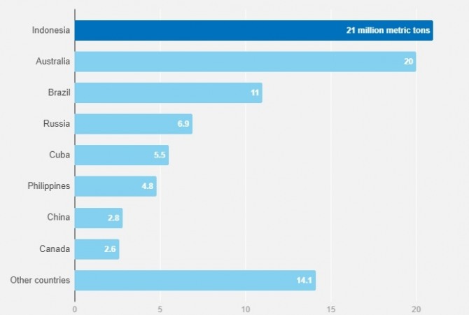 국별 니켈 매장량. 인도네시아의 니켈매장량은 2019년 기준으로w전세계 매장량(8900만t)의 24%인 2100만t에 이른다. . 사진=미국지질학회