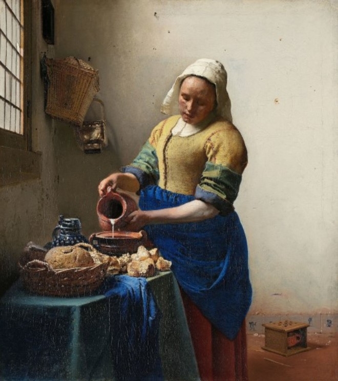 요하네스 베르메르 '우유 따르는 여인(The Milkmaid)', 17세기, 캔버스에 유채, 네덜란드 암스테르담 국립박물관.