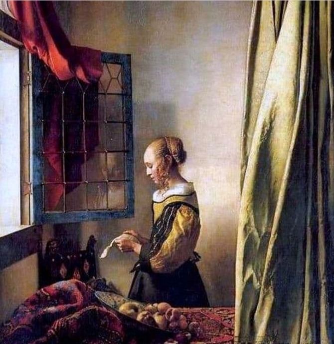 요하네스 페르메이르 ‘열린 창가에서 편지를 읽는 여인’, 17세기, 캔버스에 유채, 독일 드레스덴 고전 거장 회화관.