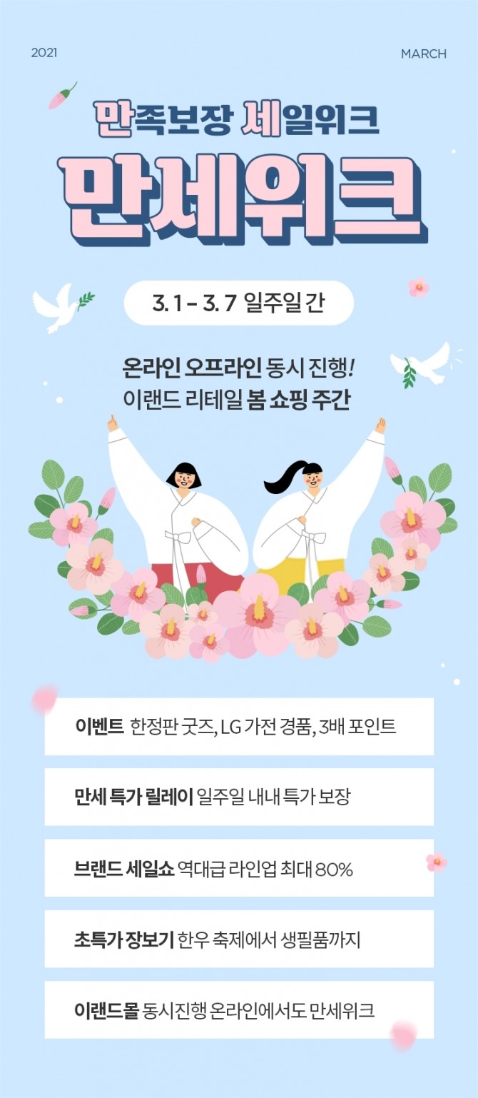 이랜드리테일이 3월 1일부터 7일까지 '만세위크' 프로모션을 진행한다. 사진=이랜드리테일