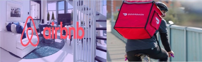 글로벌 숙박 공유업체 에어비앤비(Airbnb)와 음식배달업체 도어대시(DoorDash)는 동시에 지난해 12월 상장 이후로 첫 실적발표에서 명암이 갈리고 있다. 사진=에어비앤비, 도어대시