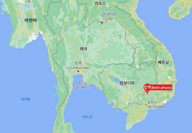 베트남 빈픅(bình phước) 위치도. 자료=구글맵 기반 디자인 처리