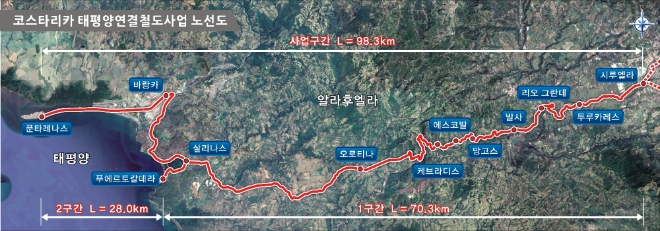 코스타리카 태평양연결철도 노선도. 사진=국가철도공단 