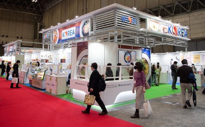 2021년 3월 일본 도쿄에서 개최된 '2021 동경식품박람회'의 한국관 모습. 사진=한국농수산식품유통공사(aT) 