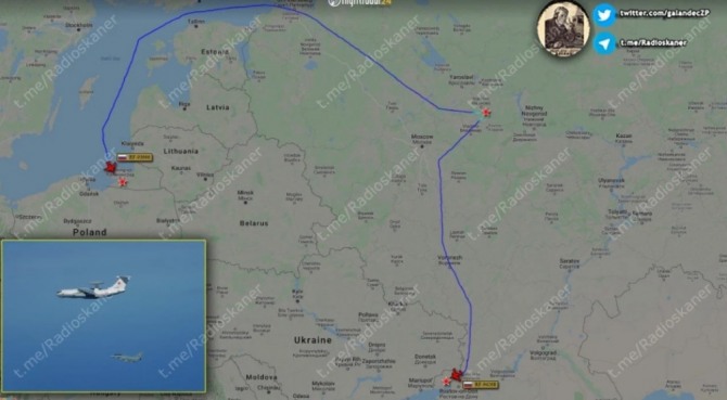 러시아 A-50의 비행항적. 사진=플라이트레이더/디펜스블로그