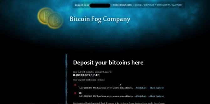 암호 화폐 돈세탁 사이트 ‘비트코인 포그(Bitcoin Fog)’. 사진=cointelegraph