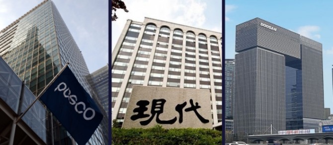 (왼쪽부터) 포스코 사옥, 한국조선해양 모회사 현대중공업그룹 사옥, 두산 신사옥 이미지. 사진=각사 홍보팀