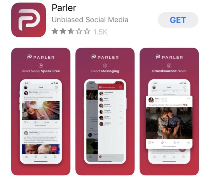 미국 보수주의자들에게 인기 있는 소셜 미디어 앱 팔러(Parler)가 지난 1월 6일 미국 국회의사당에서 발생한 폭동사건으로 애플 앱스토어에서 삭제된 지 4개월 만에 돌아왔다. 사진=팔러