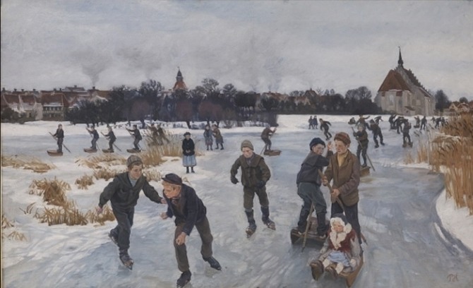 페테르 한센 ‘포보르 교외에서 스케이트를 타는 아이들’, 20세기, 캔버스에 유채, 덴마크, 코페하겐 국립미술관.