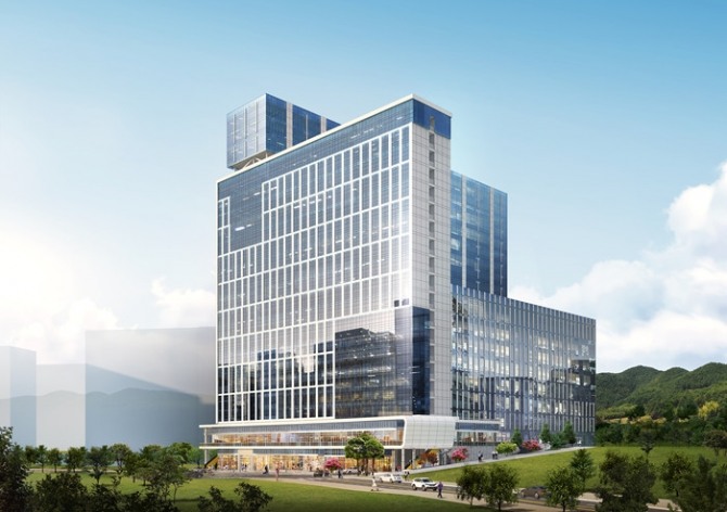 고양시 향동지구에 들어서는 오피스텔 ‘힐스테이트 향동’ 조감도. 하단부는 근린생활시설인 ‘힐스 에비뉴 향동’이다. (사진=현대엔지니어링 제공)