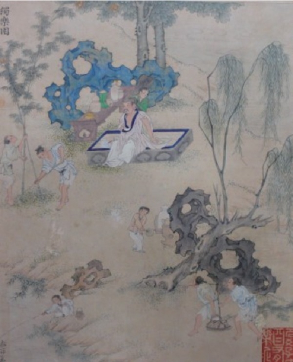 진재해 '예원합진(藝苑合珍)' 중 '독락원', 19세기, 종이에 채색, 야마토분가칸.