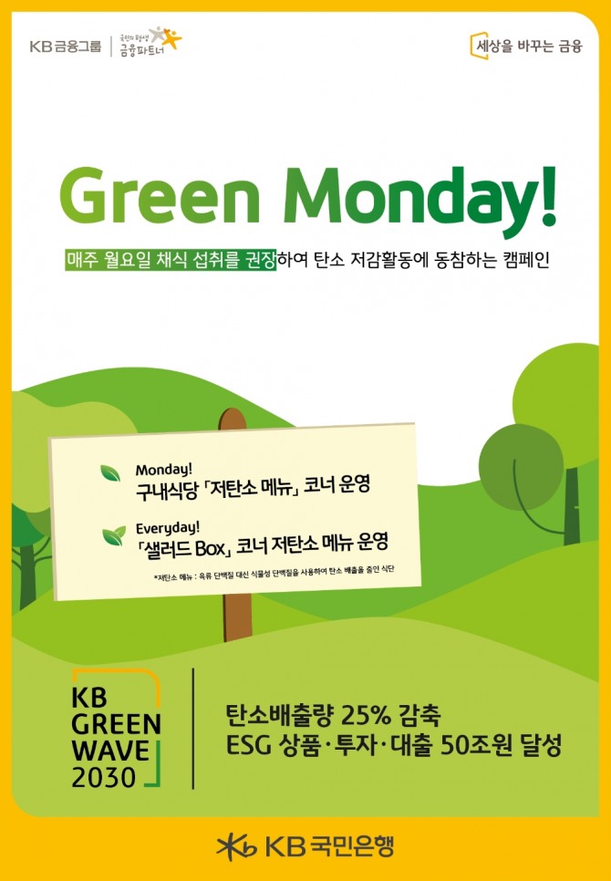 KB국민은행은 채식 섭취를 권장해 탄소 저감활동에 동참하는 그린먼데이 캠페인을 펼치고 있다. 사진=KB국민은행