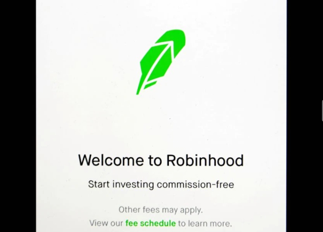로빈후드(Robinhood) 앱의 시작 화면      사진=로이터