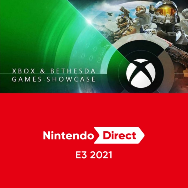 E3 2021 마이크로소프트 '엑스박스&베데스다 쇼케이스'(위)와 닌텐도 '닌텐도 다이렉트'의 로고 이미지. 사진=각사
