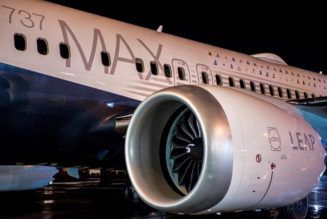 CFM이 제작한 보잉 737 맥스 항공기 제트엔진. 제트엔진은 통상 항공기 날개 밑에 장착된다. 사진=GFM