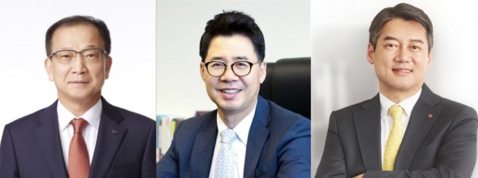 (왼쪽부터)주시보 포스코인터내셔널 대표, 박상규 SK네트웍스 대표, 윤춘성 LG상사 대표 사진=각사 종합 