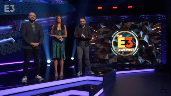 온라인 방송으로 진행된 E3 2021 전경. 왼쪽부터 알렉스 멘데즈(Alex Mendez), 재키 징(Jacki Jing), 그렉 밀러(Greg Miller). 사진=E3 유튜브