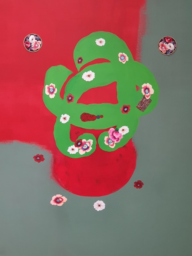 양순열 작 'Dream & Love Mother Go on an outing to see flower 16(꿈과 사랑 어머니꽃 나들이 16),  145cmx112cm, Acrylic on canvas, 2015