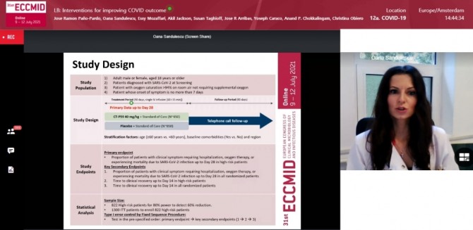 셀트리온 렉키로나 관련 ECCMID 발표 장면. 사진=셀트리온