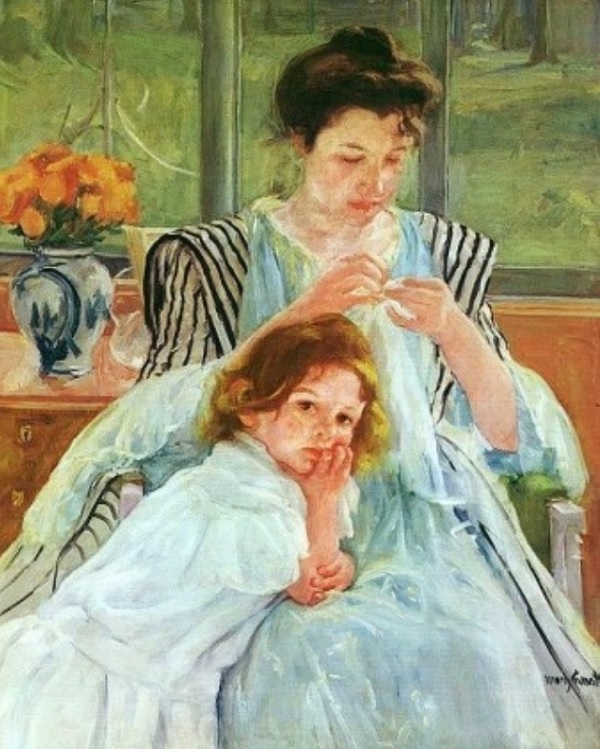 메리 카샛 ‘바느질하는 젊은 엄마’, 19세기, 캔버스에 유채, 미국, 뉴욕, 메트로폴리탄박물관.