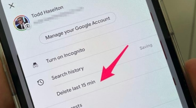 구글이 아이폰 앱에서 두 번의 탭으로 과거 15분 검색기록을 삭제하는 기능을 제공한다. 사진=CNBC