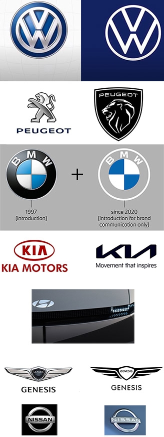 위쪽부터 폭스바겐, 푸조, BMW, 기아, 현대차, 제네시스, 닛산 사진=각 제조사