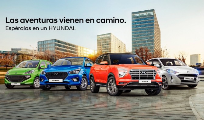 칠레에서 판매중인 현대자동차 (왼쪽부터 아토스, 베르나, 크레타, 그랜드 i20) 사진=현대차