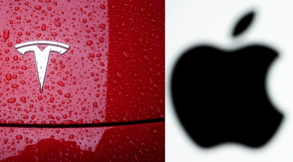 테슬라와 애플 로고. 사진=로이터