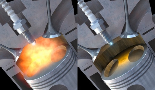 엔진속 실린더 내부에서 스파크를 일으켜 팽창 행정으로 에너지를 발생시키는 과정. 사진=글로벌이코노믹 DB