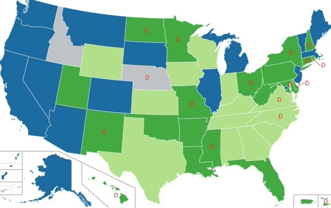 1월 3일(현지시간) 이전 기준으로 마리화나가 합법화돼 있는 미국의 지역(파란색) 현황. 사진=위키피디아