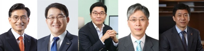 유통가에 ESG위원회가 연이어 출범하고 있는 가운데, 진재승 유한킴벌리 대표이사 사장(왼쪽부터), 김재옥 동원F&B 대표이사 사장, 이제훈 홈플러스 대표이사 사장, 백원선 롯데칠성음료 사외이사, 이갑 롯데면세점 대표이사 부사장이 ESG위원회를 이끌고 있다. 사진=각 사