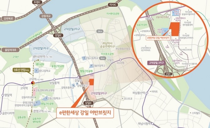 DL이앤씨 'e편한세상 강일 어반브릿지'의 위치도. 자료=DL이앤씨