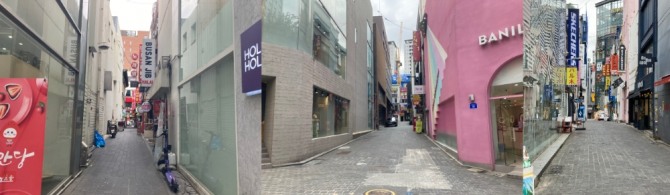 2일 오후 텅 빈 명동 골목. 지나가는 사람이 보이지 않는다. 사진=류으뜸 기자