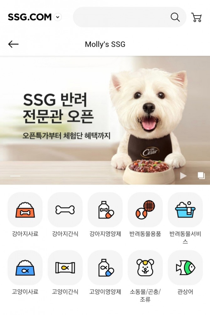 SSG닷컴은 지난 6일 프리미엄 반려동물 전문관 '몰리스 SSG'를 개설했다. 사진=SSG닷컴